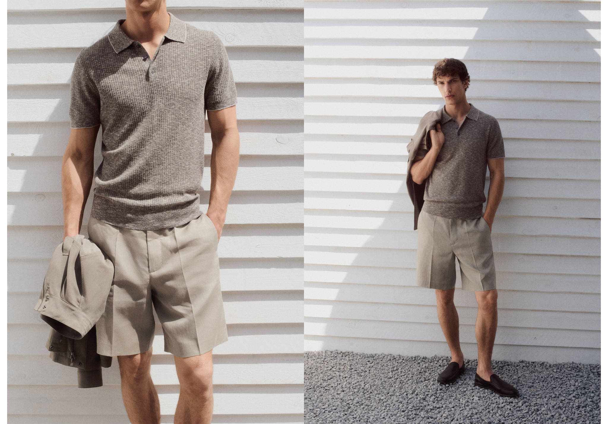 Regular fit 100% linen Bermuda shorts - Panoramic plane