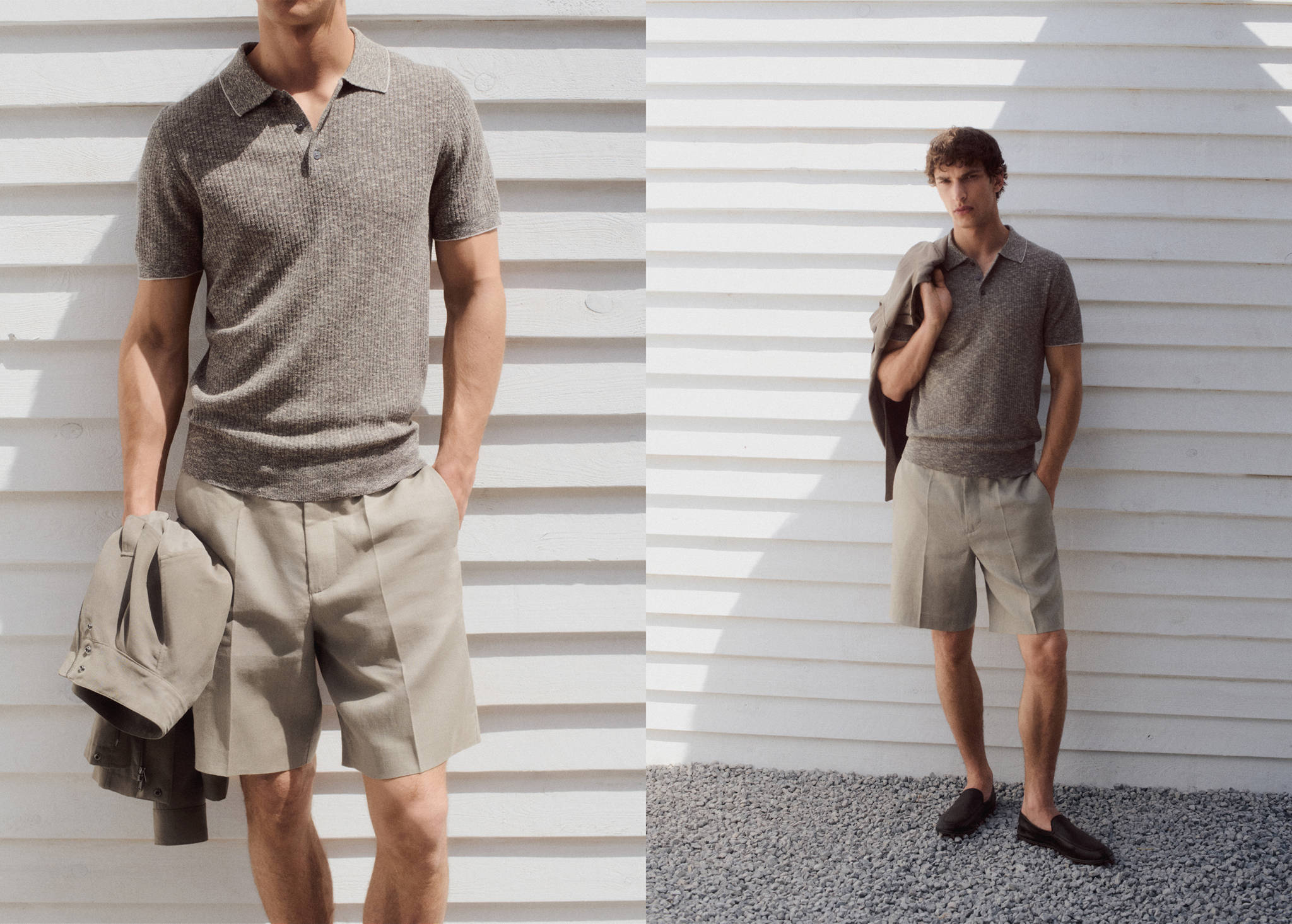 Regular fit 100% linen Bermuda shorts - Panoramic plane
