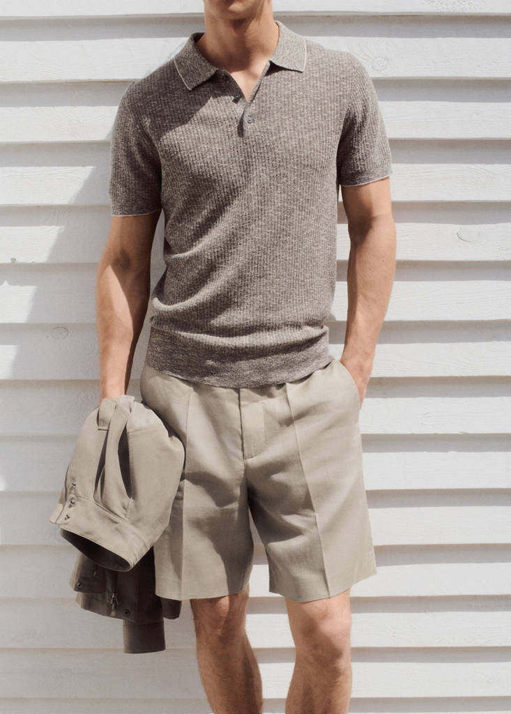 Regular fit 100% linen Bermuda shorts — Medium Brown