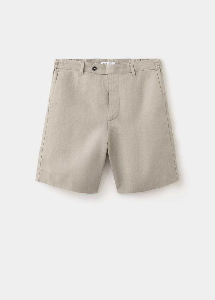 Regular fit 100% linen Bermuda shorts — Medium Brown