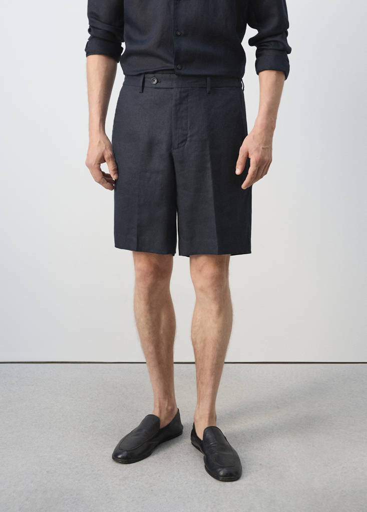 Regular fit 100% linen Bermuda shorts — Navy