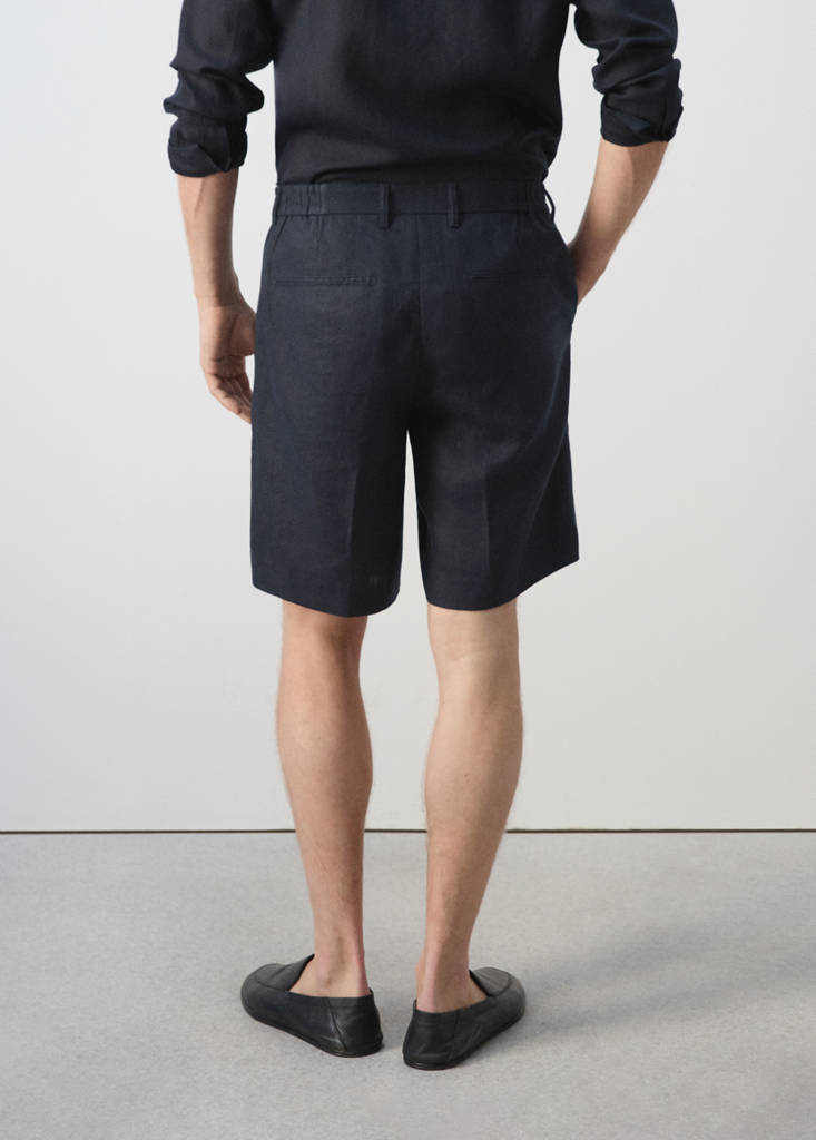 Regular fit 100% linen Bermuda shorts — Navy