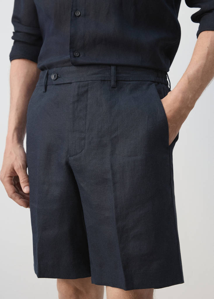 Regular fit 100% linen Bermuda shorts — Navy