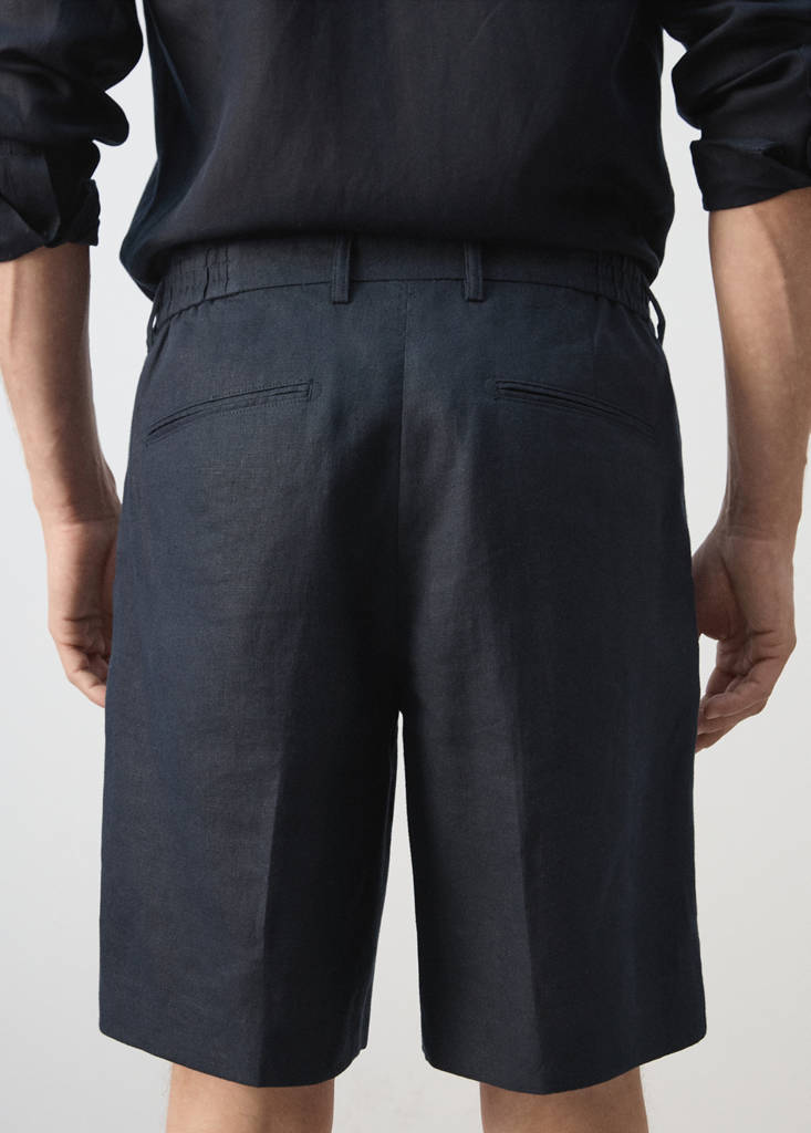 Regular fit 100% linen Bermuda shorts — Navy