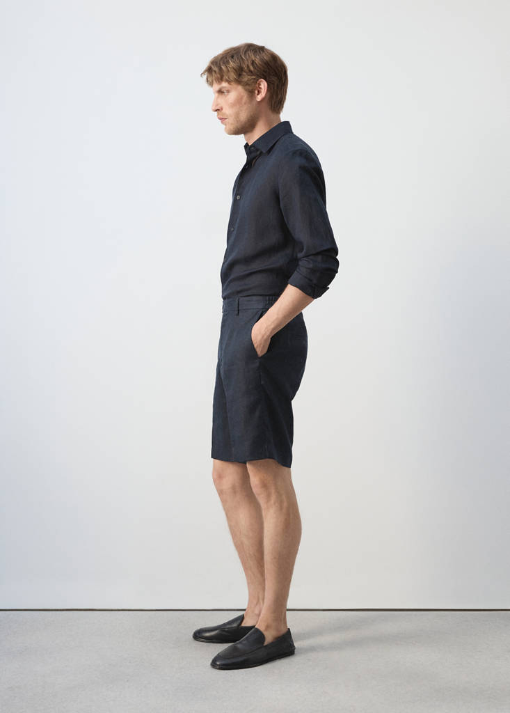 Regular fit 100% linen Bermuda shorts — Navy