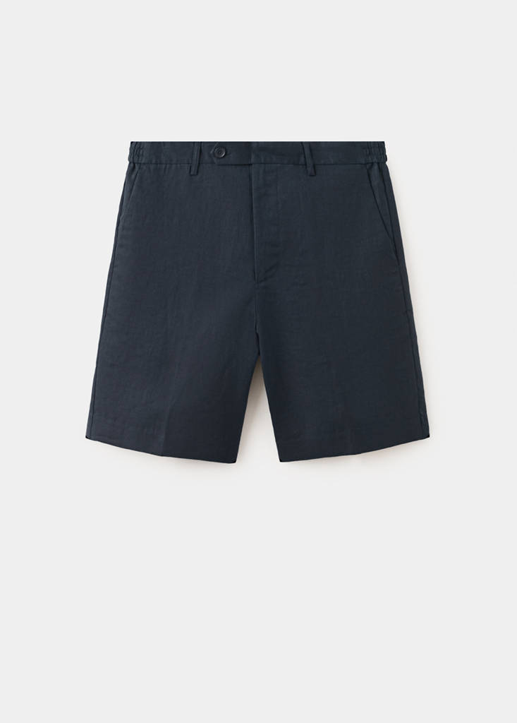 Regular fit 100% linen Bermuda shorts — Navy