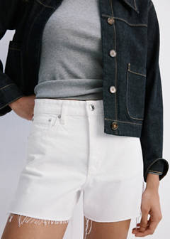 Denim shorts with frayed hem — White 1