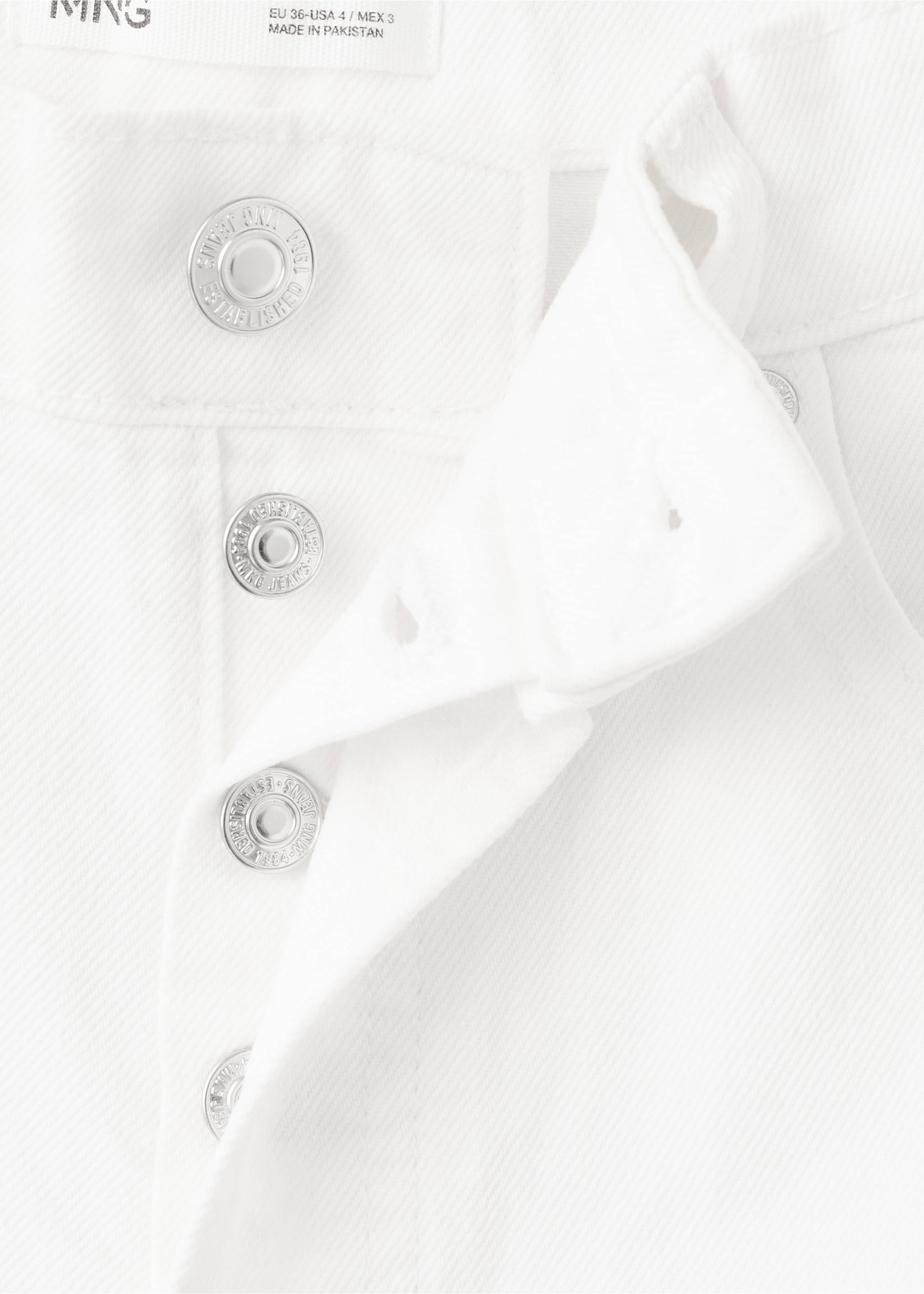 Denim shorts with frayed hem - Details of the article 8, White. Ref: 37071335-00.