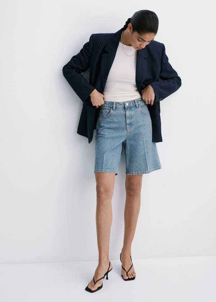 Straight-fit denim bermuda shorts — Medium Blue