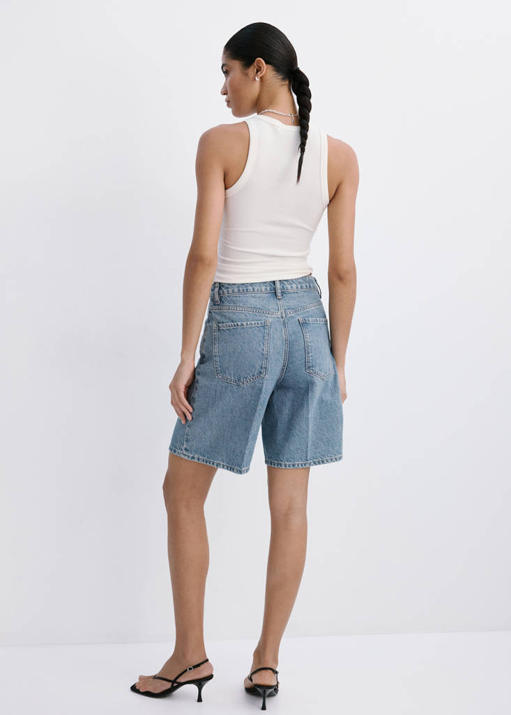 Straight-fit denim bermuda shorts — Medium Blue