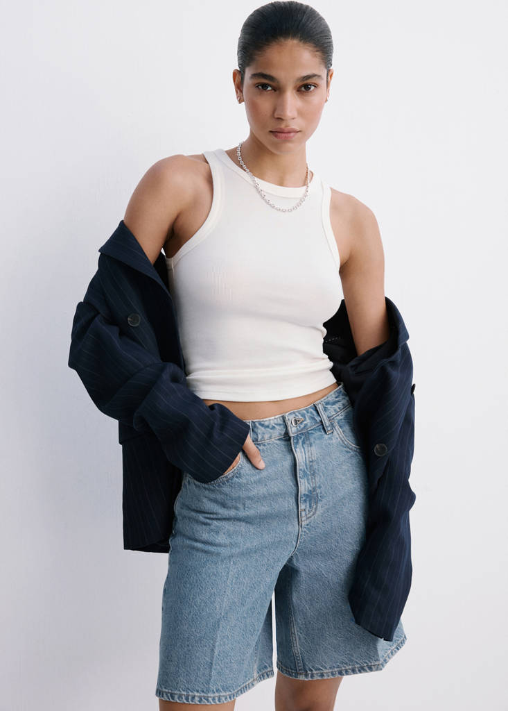 Straight-fit denim bermuda shorts — Medium Blue
