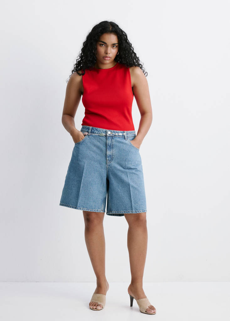 Straight-fit denim bermuda shorts — Medium Blue