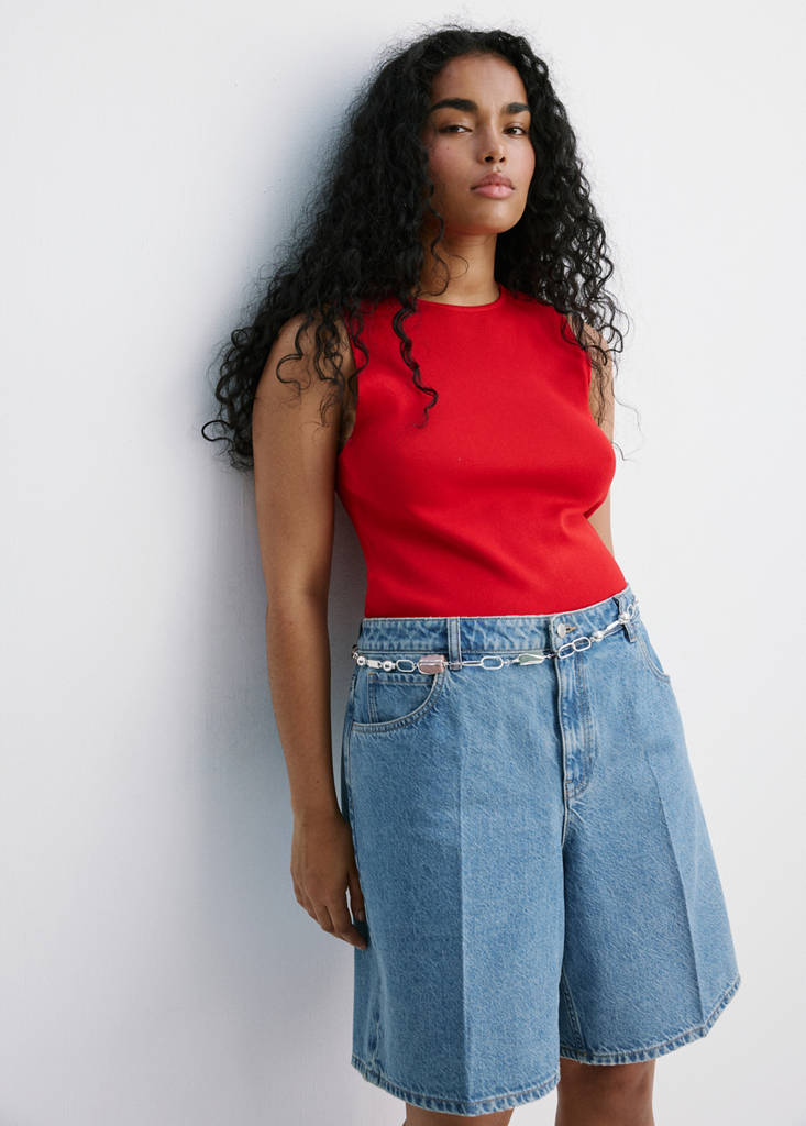 Straight-fit denim bermuda shorts — Medium Blue