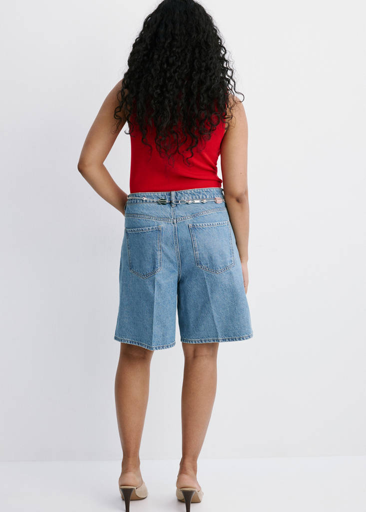 Straight-fit denim bermuda shorts — Medium Blue