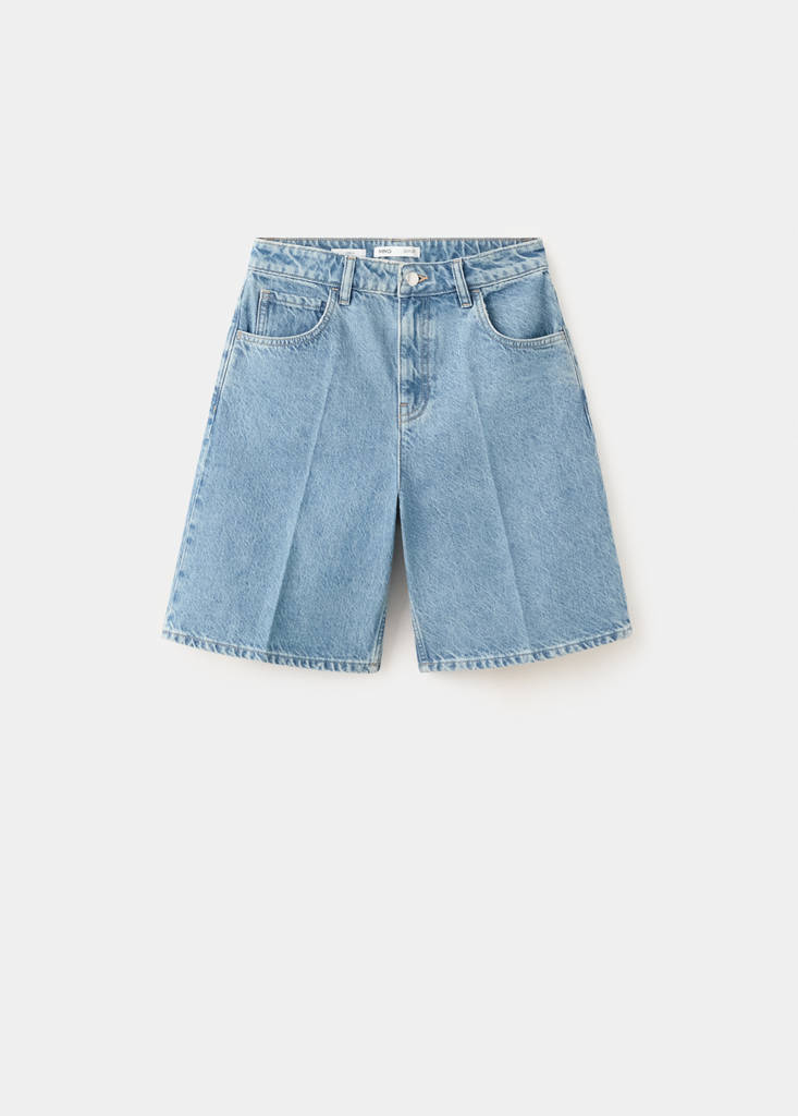 Straight-fit denim bermuda shorts — Medium Blue