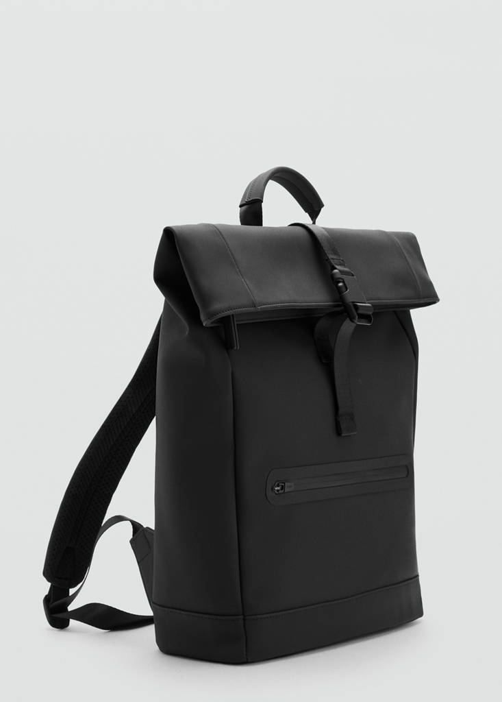 Rubberized backpack with flap closure — Black