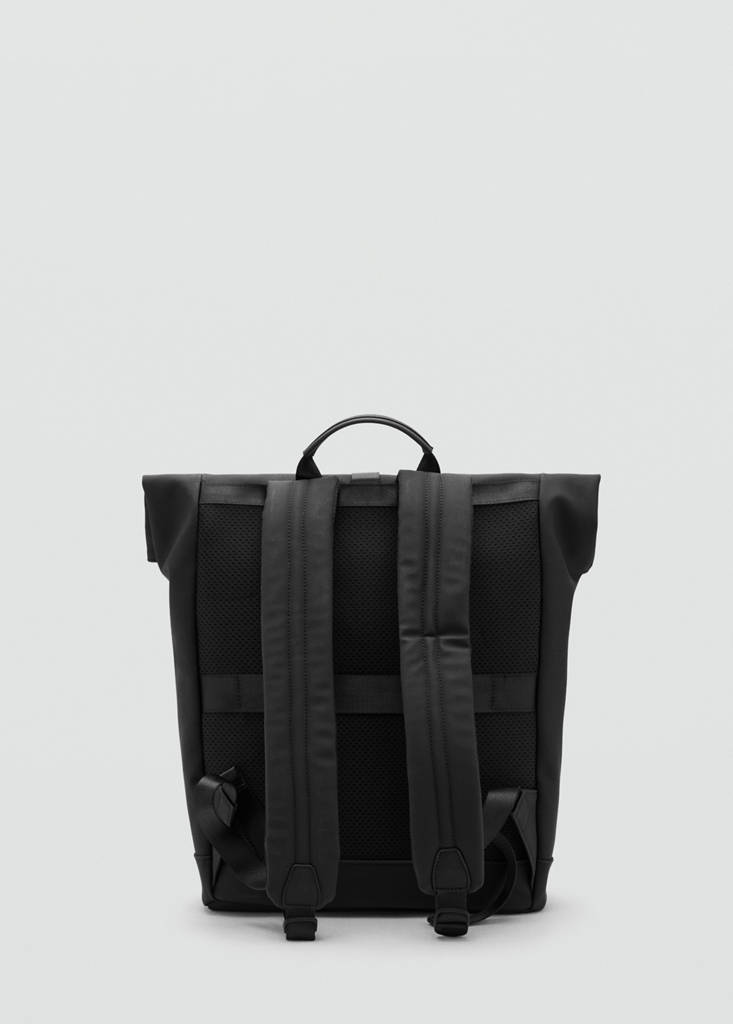 Rubberized backpack with flap closure — Black
