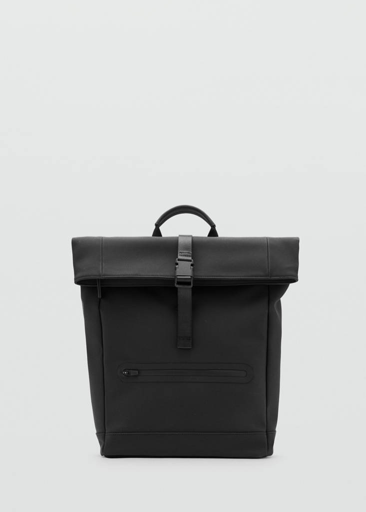 Rubberized backpack with flap closure — Black