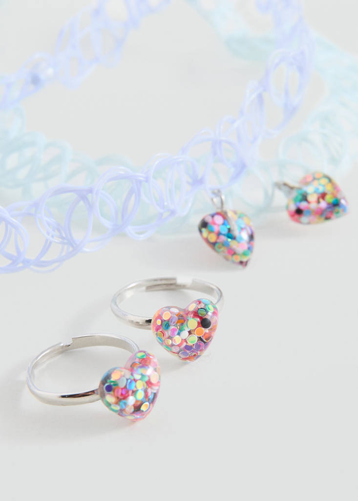 Pack collares y anillo glitter