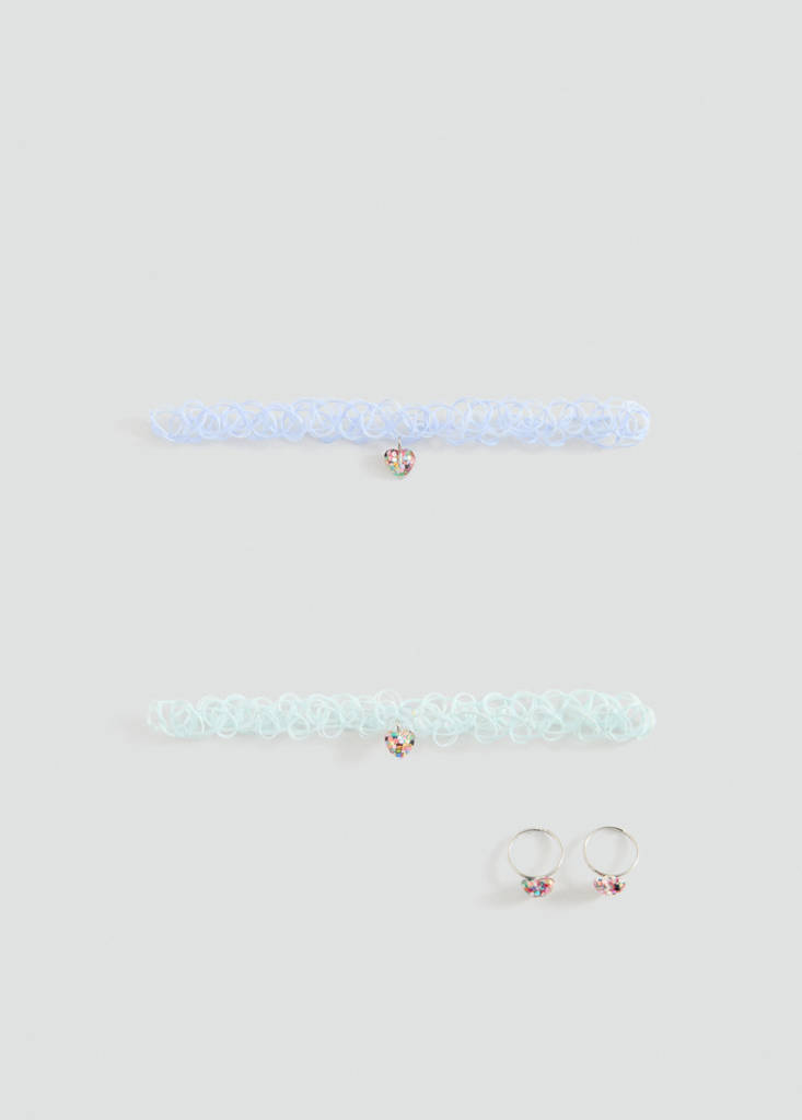 Set of necklaces and glitter ring — Aqua Green