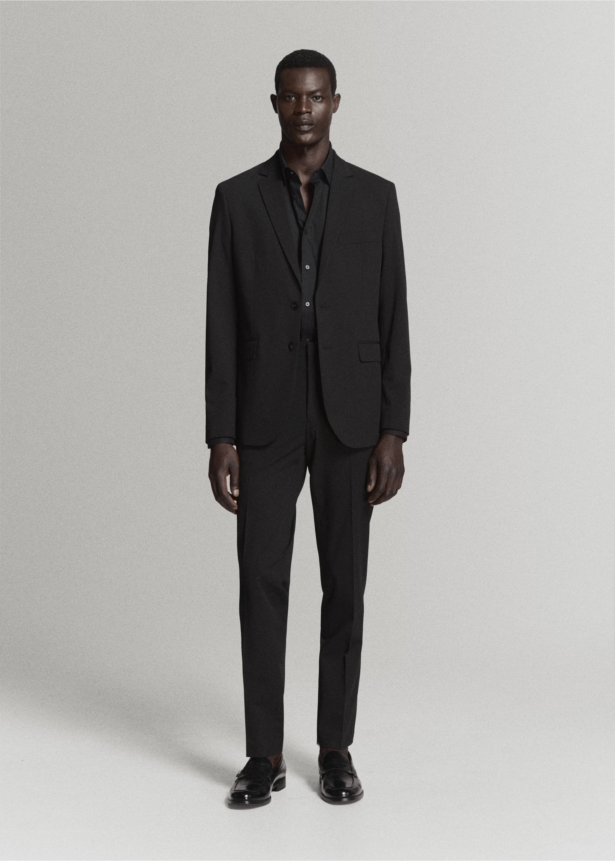 Super slim fit cotton stretch suit shirt - General plane, Black. Ref: 37071355-00.