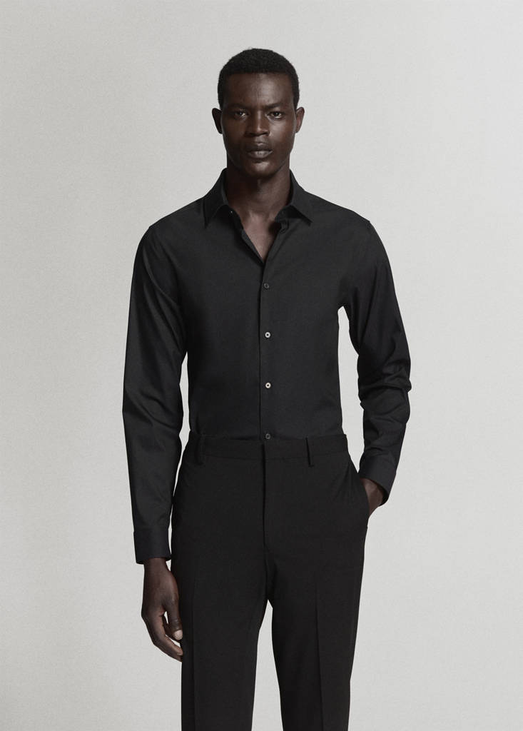 Super slim fit cotton stretch suit shirt — Black