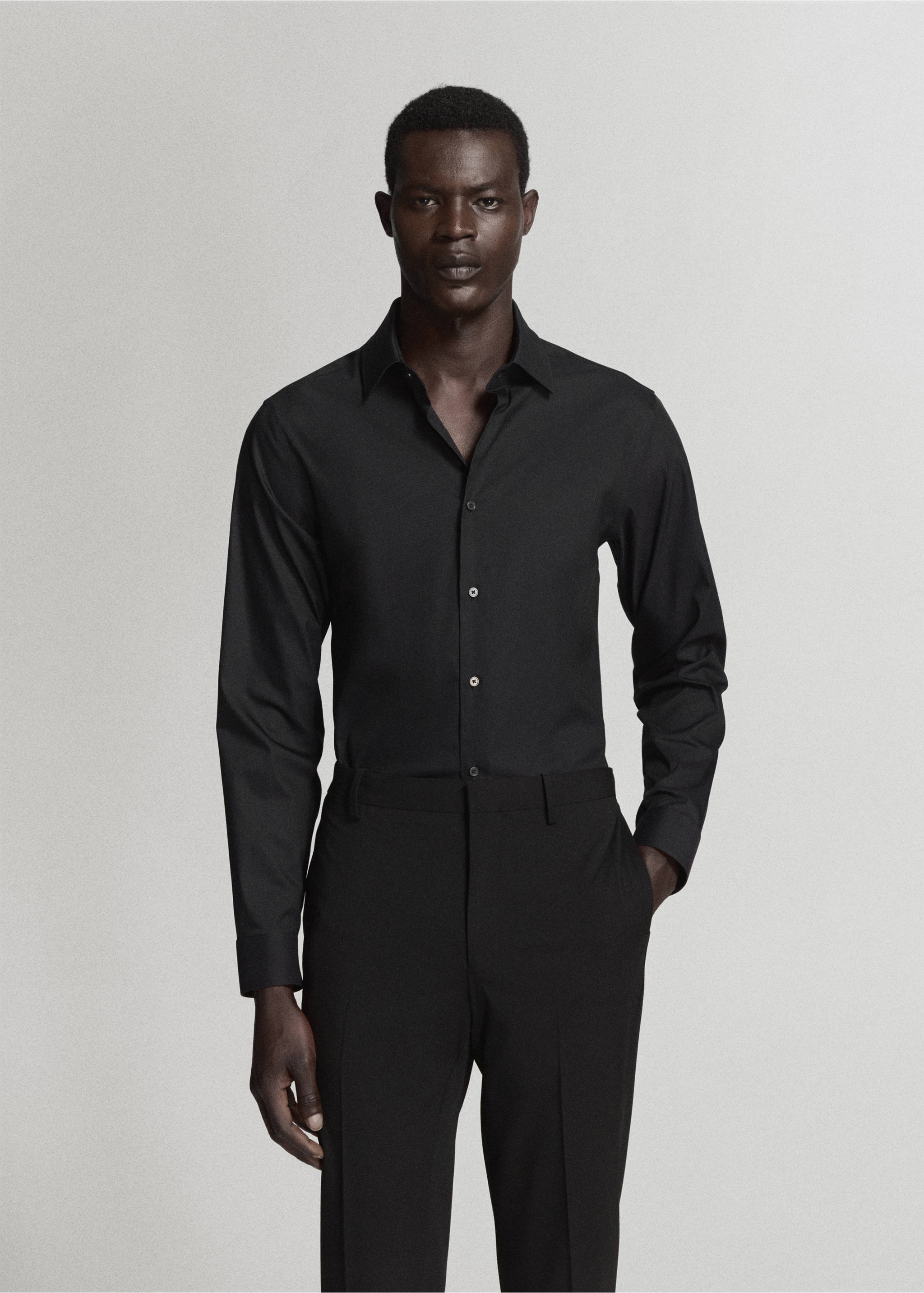 Super slim fit cotton stretch suit shirt - Medium plane, Black. Ref: 37071355-00.