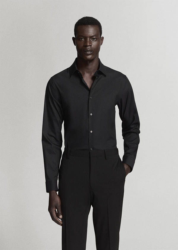 Super slim fit cotton stretch suit shirt — Black