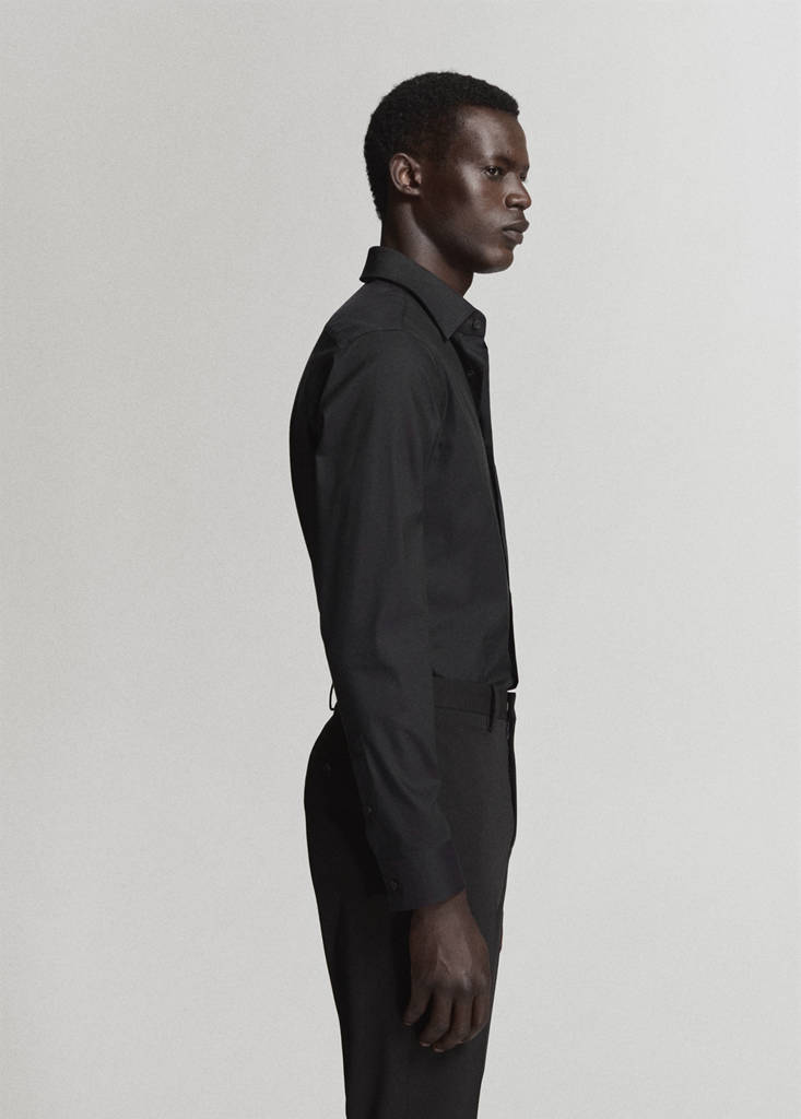 Super slim fit cotton stretch suit shirt — Black