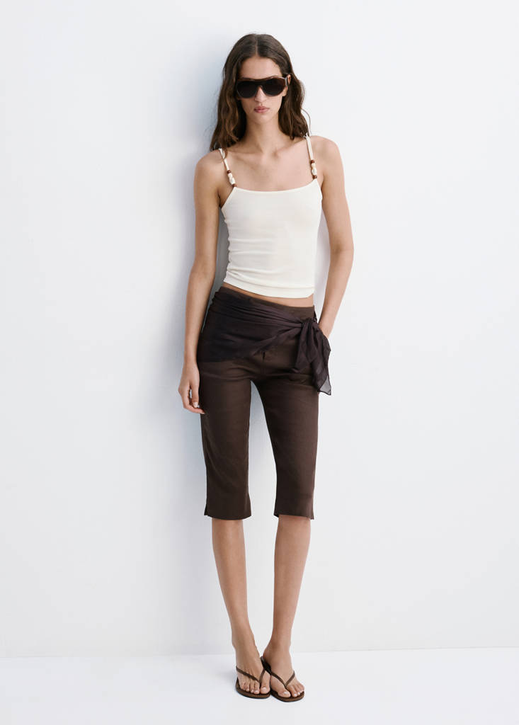 Thin strap embellished top — Ecru