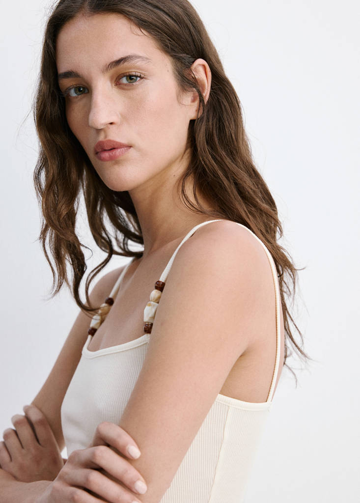 Thin strap embellished top — Ecru