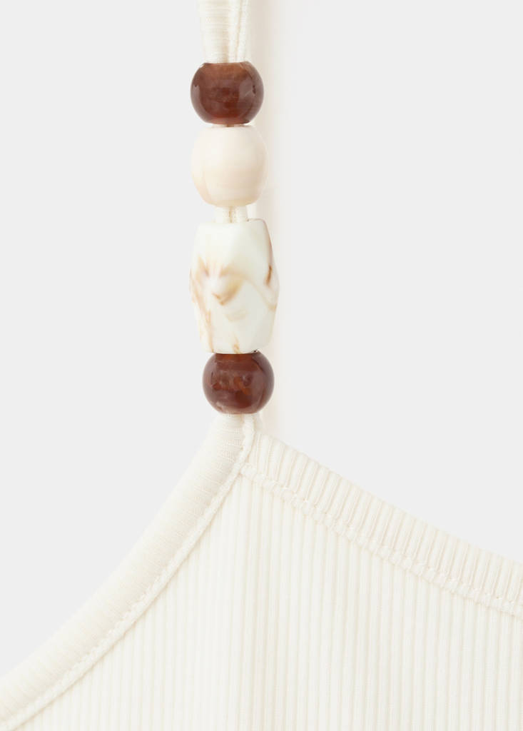 Thin strap embellished top — Ecru