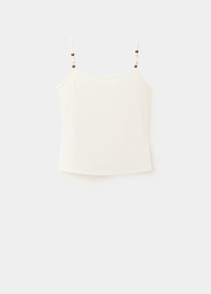 Thin strap embellished top — Ecru