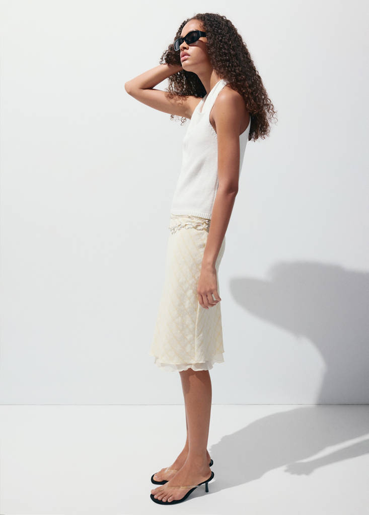 Knitted top with draped neck — Off White