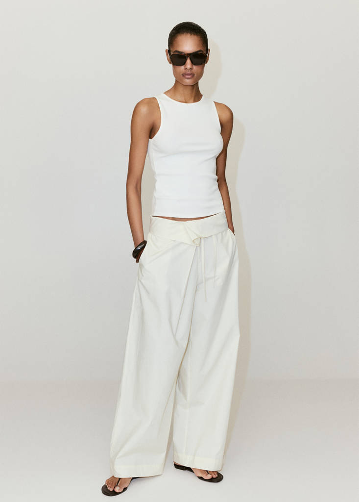 Ribbed cotton-blend top — White