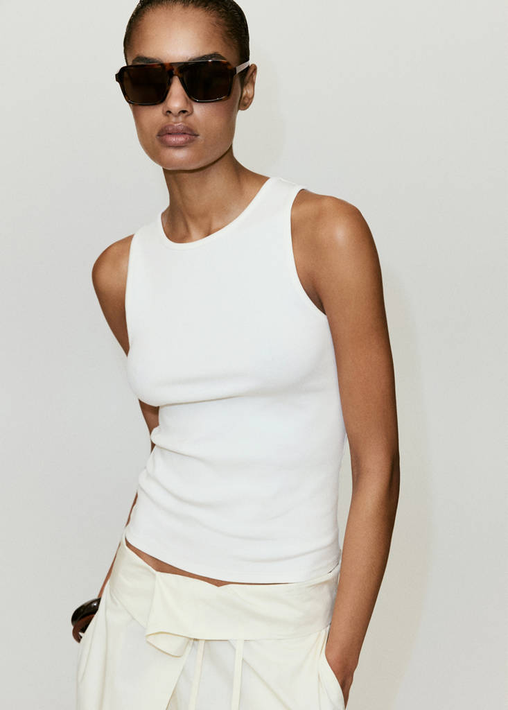 Ribbed cotton-blend top — White