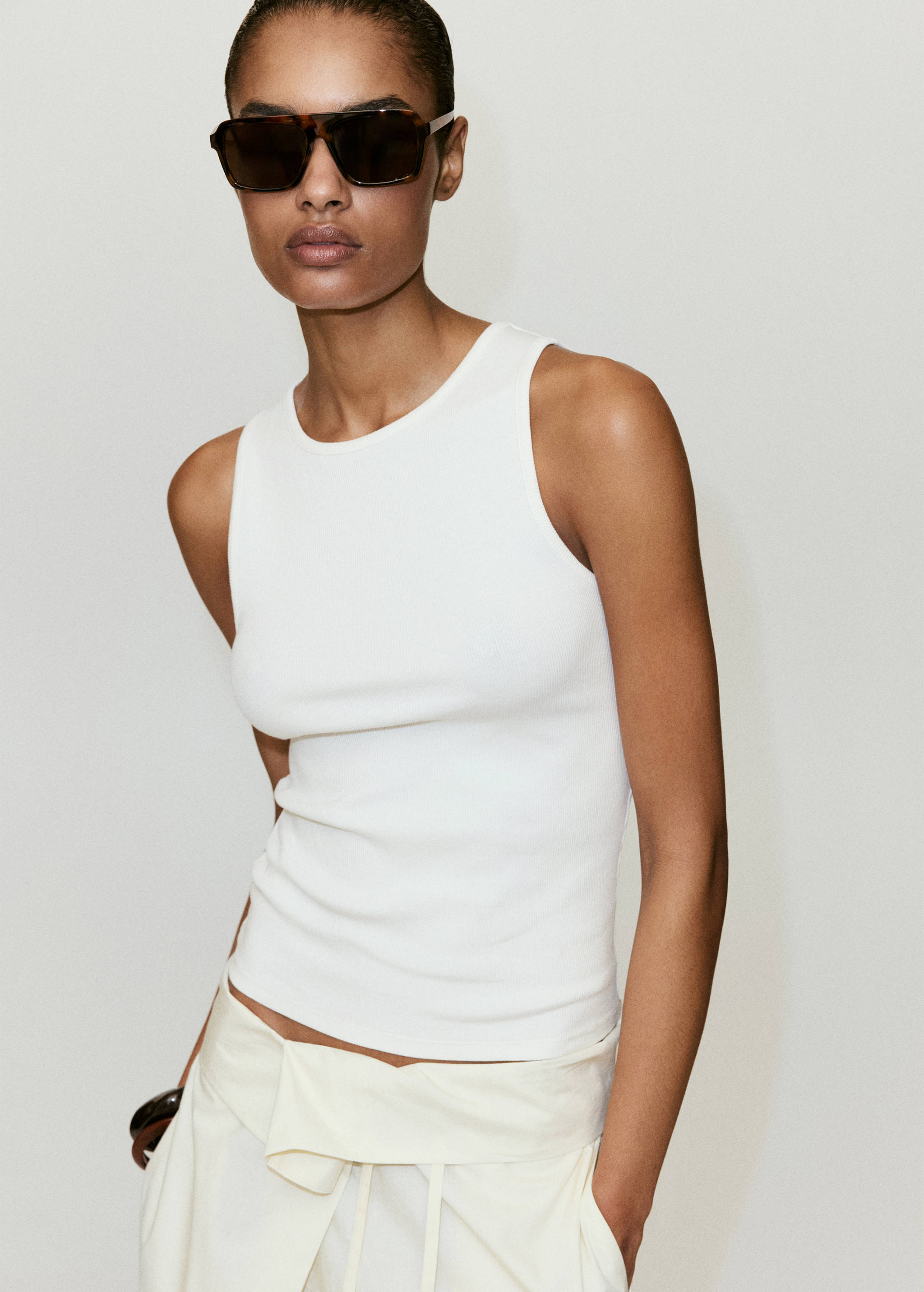 Ribbed cotton-blend top - Medium plane