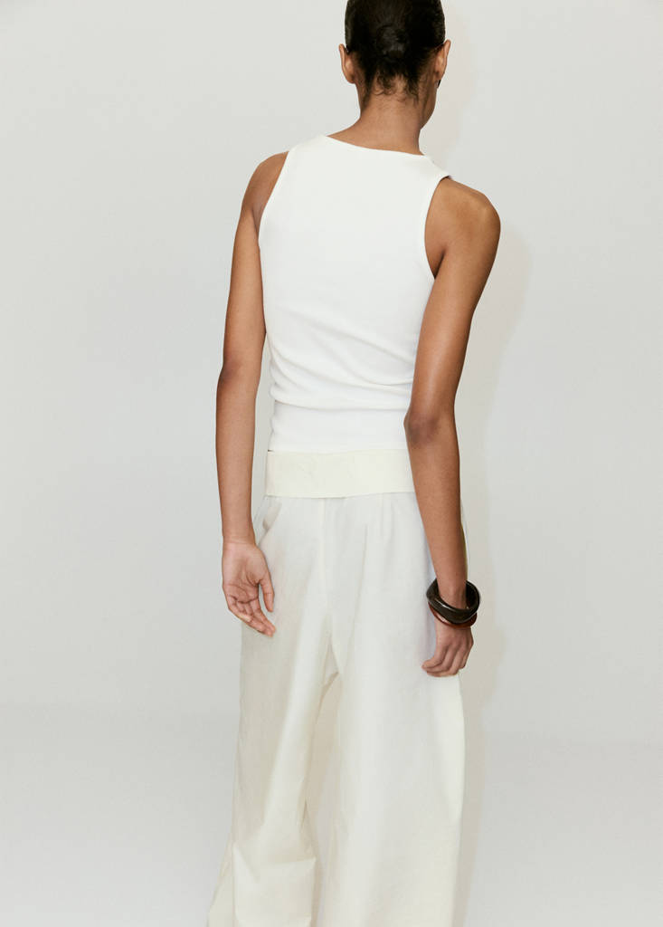 Ribbed cotton-blend top — White