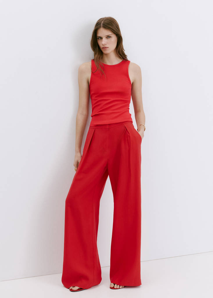 Ribbed cotton-blend top — Red