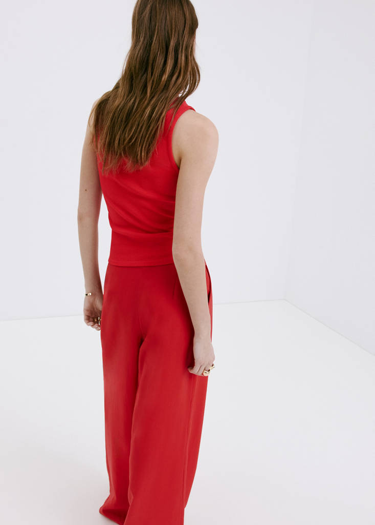 Ribbed cotton-blend top — Red