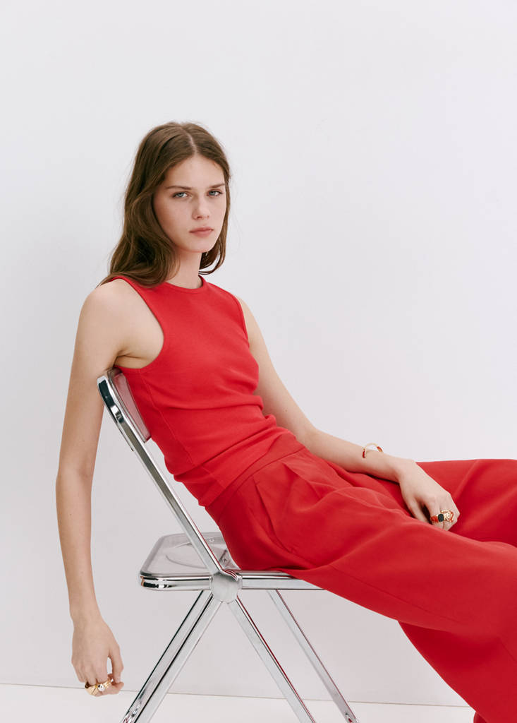 Ribbed cotton-blend top — Red
