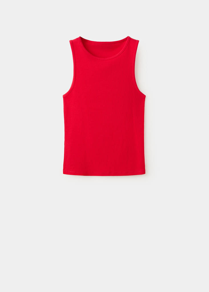 Ribbed cotton-blend top — Red
