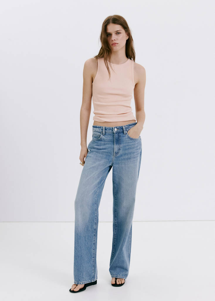 Ribbed cotton-blend top — Pastel Pink