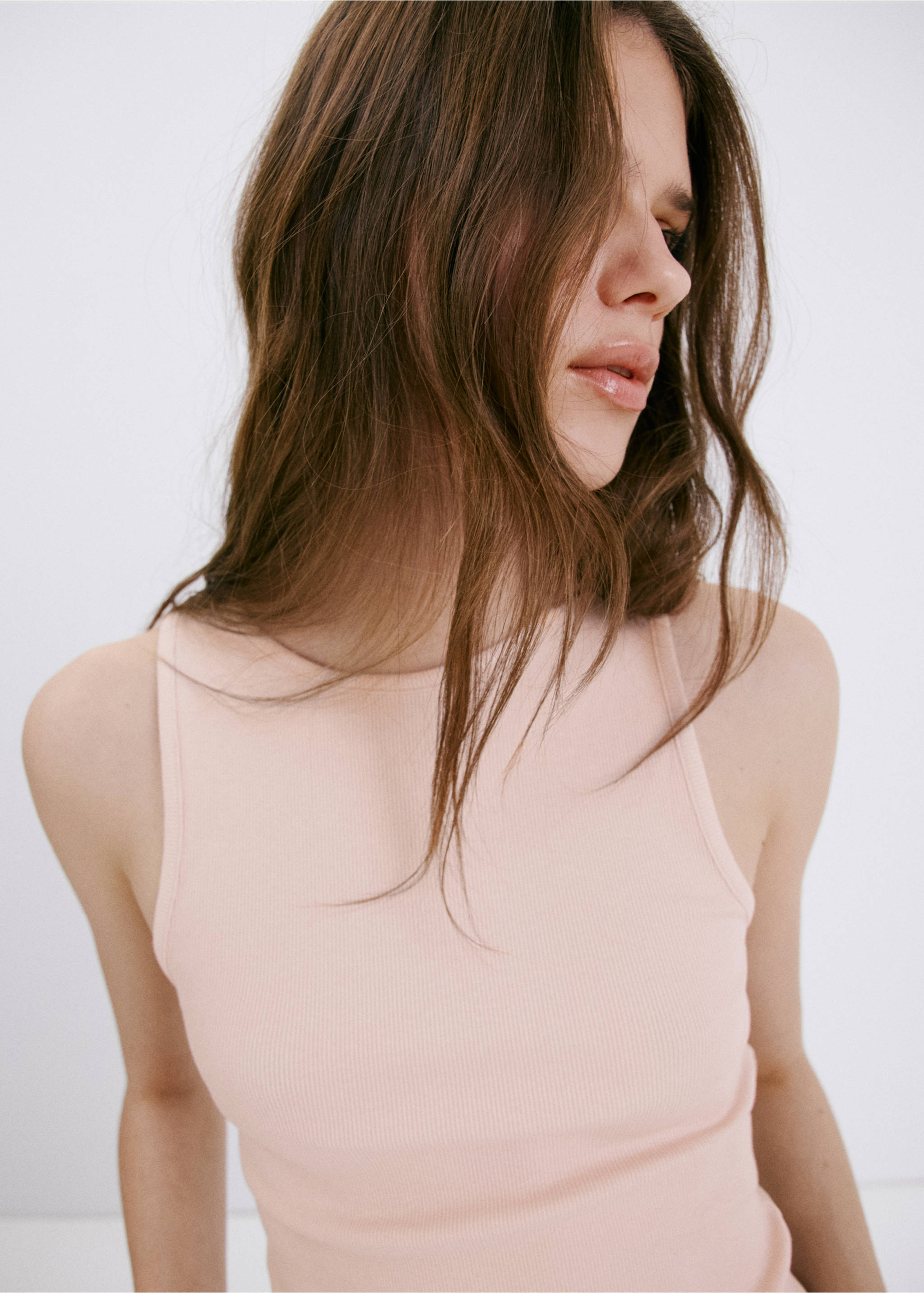 Ribbed cotton-blend top - Details of the article 1, Pastel Pink. Ref: 37071363-00.