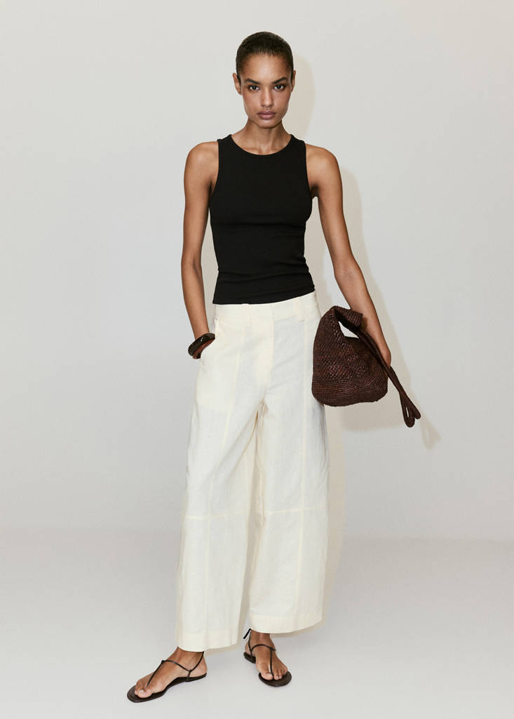 Ribbed cotton-blend top — Black