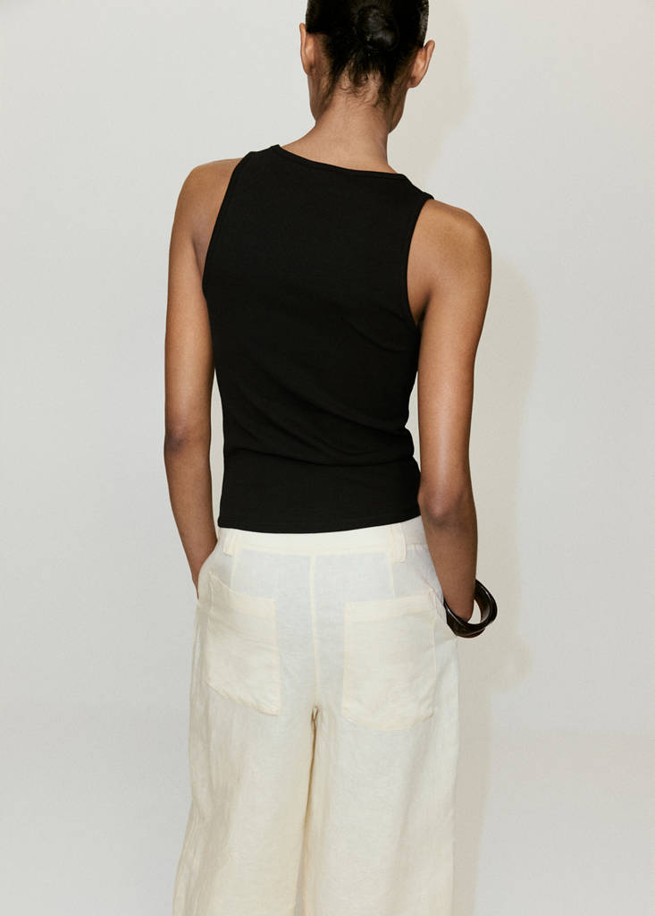 Ribbed cotton-blend top — Black