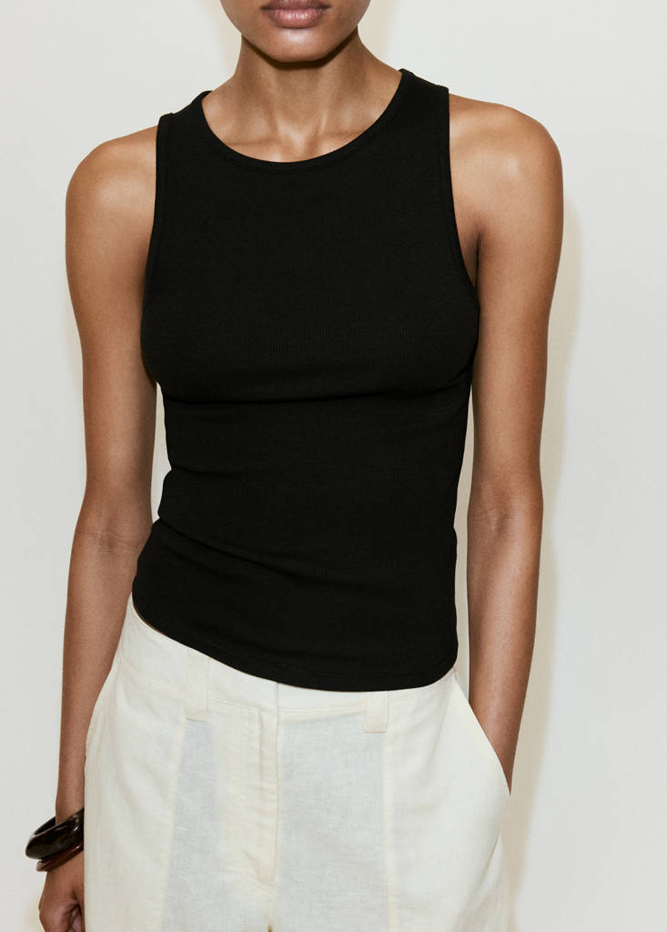 Ribbed cotton-blend top — Black