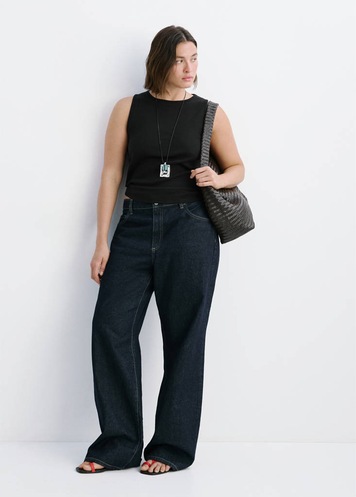 Ribbed cotton-blend top — Black