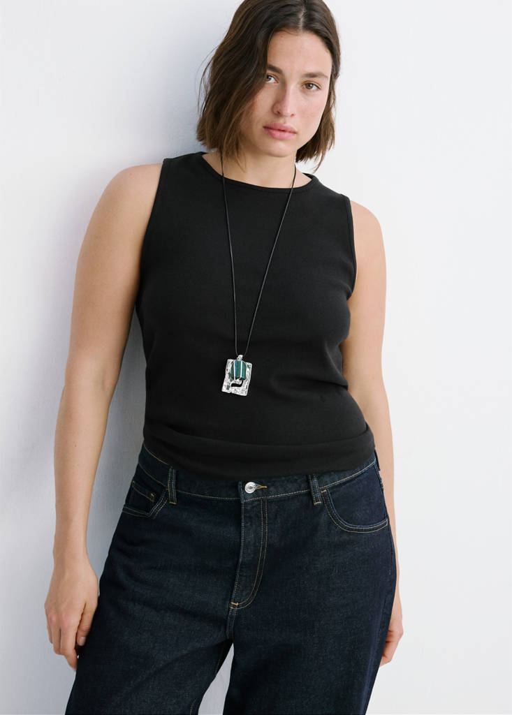 Ribbed cotton-blend top — Black