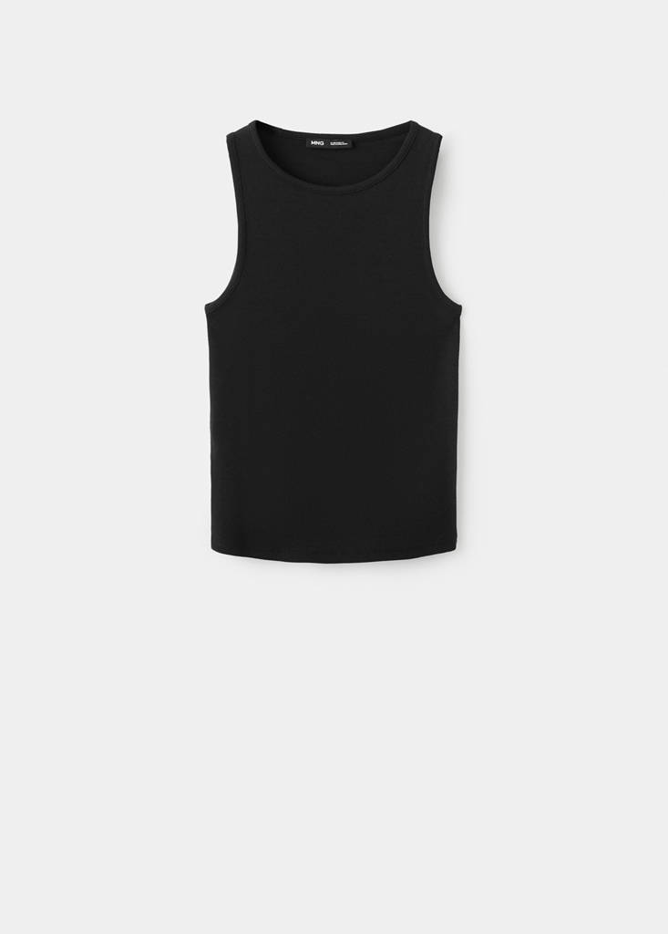 Ribbed cotton-blend top — Black